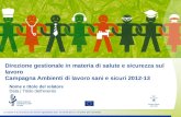 Direzione gestionale in materia di salute e sicurezza sul lavoro Campagna Ambienti di lavoro sani e sicuri 2012-13 Nome e titolo del relatore Data | Titolo.