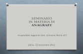 SEMINARIO IN MATERIA DI ANAGRAFE Udine, 22 novembre 2012 Viceprefetto Aggiunto dott. Giovanni Maria LEO.