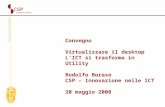 Convegno Virtualizzare il desktop LICT si trasforma in Utility Rodolfo Boraso CSP – Innovazione nelle ICT 20 maggio 2008.