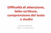 Daniele Mugnaini Poppi - 4 marzo 2013. Argomenti ADD/ADHD -> Difficoltà di apprendimento in lettura, scrittura, comprensione e studio Memoria Verbale.
