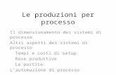 Le produzioni per processo Il dimensionamento dei sistemi di processo Altri aspetti dei sistemi di processo Tempi e costi di setup Rese produttive Le partite.