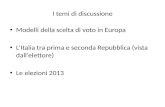 I temi di discussione Modelli della scelta di voto in Europa LItalia tra prima e seconda Repubblica (vista dallelettore) Le elezioni 2013.