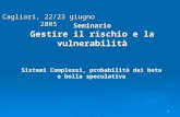 1 Seminario Gestire il rischio e la vulnerabilità Cagliari, 22/23 giugno 2005 Sistemi Complessi, probabilità dei beta e bolla speculativa.