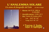 LANALEMMA SOLARE Un anno di fotografie del Sole (di Mario Magi) Riprese: dal 07.07. 2003 al 21.06.2004 Ora delle riprese: 13.00 C.E.T. Sito: Fanano di