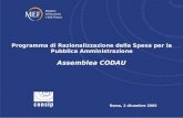 Assemblea CODAU Roma, 2 dicembre 2005 Programma di Razionalizzazione della Spesa per la Pubblica Amministrazione.