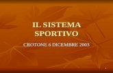 1 IL SISTEMA SPORTIVO CROTONE 6 DICEMBRE 2003. 2 CONSIGLIO DEUROPA Carta Europea dello Sport CONSIGLIO DEUROPA Carta Europea dello Sport DEFINIZIONE DELLO.