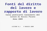 Fonti del diritto del lavoro e rapporto di lavoro Corso praticanti Consulenti del lavoro di Ascoli Piceno Anno 2009 LEZIONE N.1 9 MAGGIO 2009.