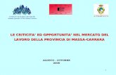 1 LE CRITICITA ED OPPORTUNITA NEL MERCATO DEL LAVORO DELLA PROVINCIA DI MASSA-CARRARA AGOSTO - OTTOBRE 2006 ISTITUTO DI STUDI E RICERCHE Azienda Speciale.