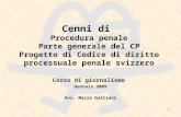 1 Cenni di Procedura penale Parte generale del CP Progetto di Codice di diritto processuale penale svizzero Corso di giornalismo Gennaio 2009 Avv. Maria