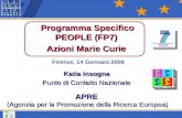 Firenze, 14 Gennaio 2009 Programma Specifico PEOPLE (FP7) Azioni Marie Curie APRE APRE (Agenzia per la Promozione della Ricerca Europea) Katia Insogna.
