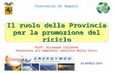 Il ruolo della Provincia per la promozione del riciclo Prof. Giuseppe Caliendo Assessore allAmbiente (Qualità della Vita) Provincia di Napoli 15 APRILE.
