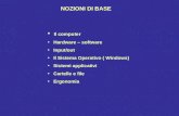 Il computer Hardware – software Input/out Il Sistema Operativo ( Windows) Sistemi applicativi Cartelle e file Ergonomia NOZIONI DI BASE.