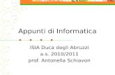 Appunti di Informatica ISIA Duca degli Abruzzi a.s. 2010/2011 prof. Antonella Schiavon