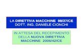 LA DIRETTIVA MACCHINE 98/37/CE DOTT. ING. DANIELE CIONCHI IN ATTESA DEL RECEPIMENTO DELLA NUOVA DIRETTIVA MACCHINE 2006/42/CE.