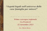 Aspetti legali nell'universo delle case famiglia per minori Primo convegno regionale Co.FA.mi.LI 22 novembre 2013 Avv. Maria Borra.