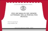 Università degli Studi di Pavia PER UNANALISI DEI GENERI LETTERARI DELLA POESIA PER MUSICA Tesi di Laurea di: Guja MABELLINI Anno Accademico 2004 - 2005.