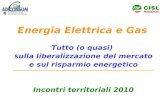 Energia Elettrica e Gas Tutto (o quasi) sulla liberalizzazione del mercato e sul risparmio energetico Incontri territoriali 2010.