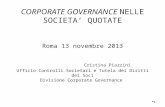 CORPORATE GOVERNANCE NELLE SOCIETA QUOTATE Roma 13 novembre 2013 Cristina Piazzini Ufficio Controlli Societari e Tutela dei Diritti dei Soci Divisione.