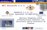 NET Group PROGETTO S.L.O. CS Grant Agreement VS/2002/0376 NET Ricerche S.r.l. Mystery Shopping sulle infrastrutture presenti nel territorio della Provincia.