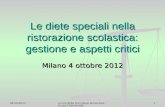 04/10/2012 a cura della Tecnologa Alimentare - dr.ssa Cristina Valli1 Le diete speciali nella ristorazione scolastica: gestione e aspetti critici Milano.