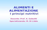 ALIMENTI E ALIMENTAZIONE I principi nutritivi Docente: Prof. A. Galeotti Specializzanda: M. Di Liddo.
