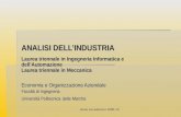 Anno Accademico 2009-10 ANALISI DELLINDUSTRIA Laurea triennale in Ingegneria Informatica e dellAutomazione Laurea triennale in Meccanica Economia e Organizzazione.
