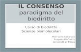 IL CONSENSO paradigma del biodiritto Corso di biodiritto Scienze biomolecolari Prof. Carlo Casonato Progetto BioDiritto Università di Trento.