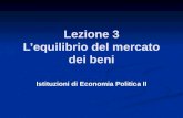 Lezione 3 Lequilibrio del mercato dei beni Istituzioni di Economia Politica II.