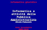 Informatica giuridica Informatica e attività della Pubblica Amministrazione Nicola Palazzolo Anno Accademico 2009/2010.