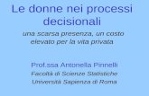 Le donne nei processi decisionali una scarsa presenza, un costo elevato per la vita privata Prof.ssa Antonella Pinnelli Facoltà di Scienze Statistiche.