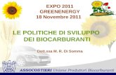 LE POLITICHE DI SVILUPPO DEI BIOCARBURANTI EXPO 2011 GREENENERGY 18 Novembre 2011 Dott.ssa M. R. Di Somma.