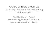 Corso di Elettrotecnica Allievi Ing. Navale e Scienza ed Ing. dei Materiali Reti Elettriche – Parte I Revisione aggiornata al 24-9-2013 ()