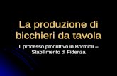 La produzione di bicchieri da tavola Il processo produttivo in Bormioli – Stabilimento di Fidenza.