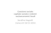 Coesione sociale: capitale sociale e sistemi socioeconomici locali Serafino Negrelli Corso LM 10/11-2013.