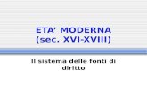 ETA MODERNA (sec. XVI-XVIII) Il sistema delle fonti di diritto.