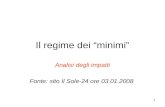 1 Il regime dei minimi Analisi degli impatti Fonte: sito Il Sole-24 ore 03.01.2008.