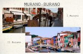 MURANO-BURANO I.Murano II.Burano. I.Murano Murano si trova a nord-est di Venezia. Murano Ci sono circa 6717 abitanti. Murano è più grande di Burano,