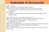 Gabriele DAnnunzio 1863: Pescara 1881: si trasferisce a Roma: facoltà di Lettere 1883: sposa la duchessa Maria Hardouin di Gallese (tre figli) Anni di.