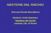 13 - 20 Novembre 2007 GESTIONE DEL RISCHIO Dott.ssa Nunzia Boccaforno Direttore Unità Operativa Gestione del rischio Azienda USL di Rimini.