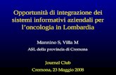 Opportunità di integrazione dei sistemi informativi aziendali per loncologia in Lombardia Mannino S, Villa M ASL della provincia di Cremona Journal Club.