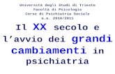 Il XX secolo e lavvio dei grandi cambiamenti in psichiatria Università degli Studi di Trieste Facoltà di Psicologia Corso di Psichiatria Sociale a.a. 2010/2011.
