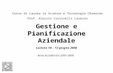 Gestione e Pianificazione Aziendale Lezione 14 – 13 giugno 2008 Corso di Laurea in Scienze e Tecnologie Chimiche Prof. Alessio Cassinelli Lavezzo Anno.