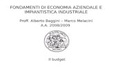 FONDAMENTI DI ECONOMIA AZIENDALE E IMPIANTISTICA INDUSTRIALE Proff. Alberto Baggini – Marco Melacini A.A. 2008/2009 Il budget.