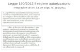 Legge 190/2012 Il regime autorizzatorio Integrazioni allart. 53 del d.lgs. N. 165/2001.