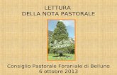 LETTURA DELLA NOTA PASTORALE Consiglio Pastorale Foraniale di Belluno 6 ottobre 2013.