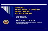 1 DIALOGO TRA SCUOLA E FAMIGLIA PER IL DIRITTO ALLEDUCAZIONE Gravina di Puglia 15-16 Marzo 2003 Prof. Franco Larocca Ordinario di Didattica e Pedagogia.