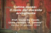 Latine doceo: il ruolo del docente accogliente Prof. Clelia De Vecchi Liceo classico A. Canova Verona 30 gennaio 2004.