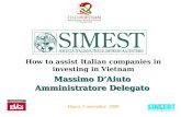 Massimo D’Aiuto Amministratore Delegato Hanoi, 5 novembre 2008 How to assist Italian companies in investing in Vietnam.