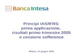 Principi IAS/IFRS: prima applicazione, risultati primo trimestre 2005 e cessione sofferenze Milano, 14 giugno 2005.