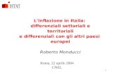 1 L'inflazione in Italia: differenziali settoriali e territoriali e differenziali con gli altri paesi europei Roberto Monducci Roma, 22 aprile 2004 CNEL.